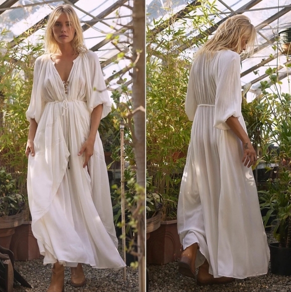 Free People Dresses & Skirts - FREE PEOPLE Plenty Of Love Off White Lacey Steve Knicks Gypsy Boho Maxi Dress L
